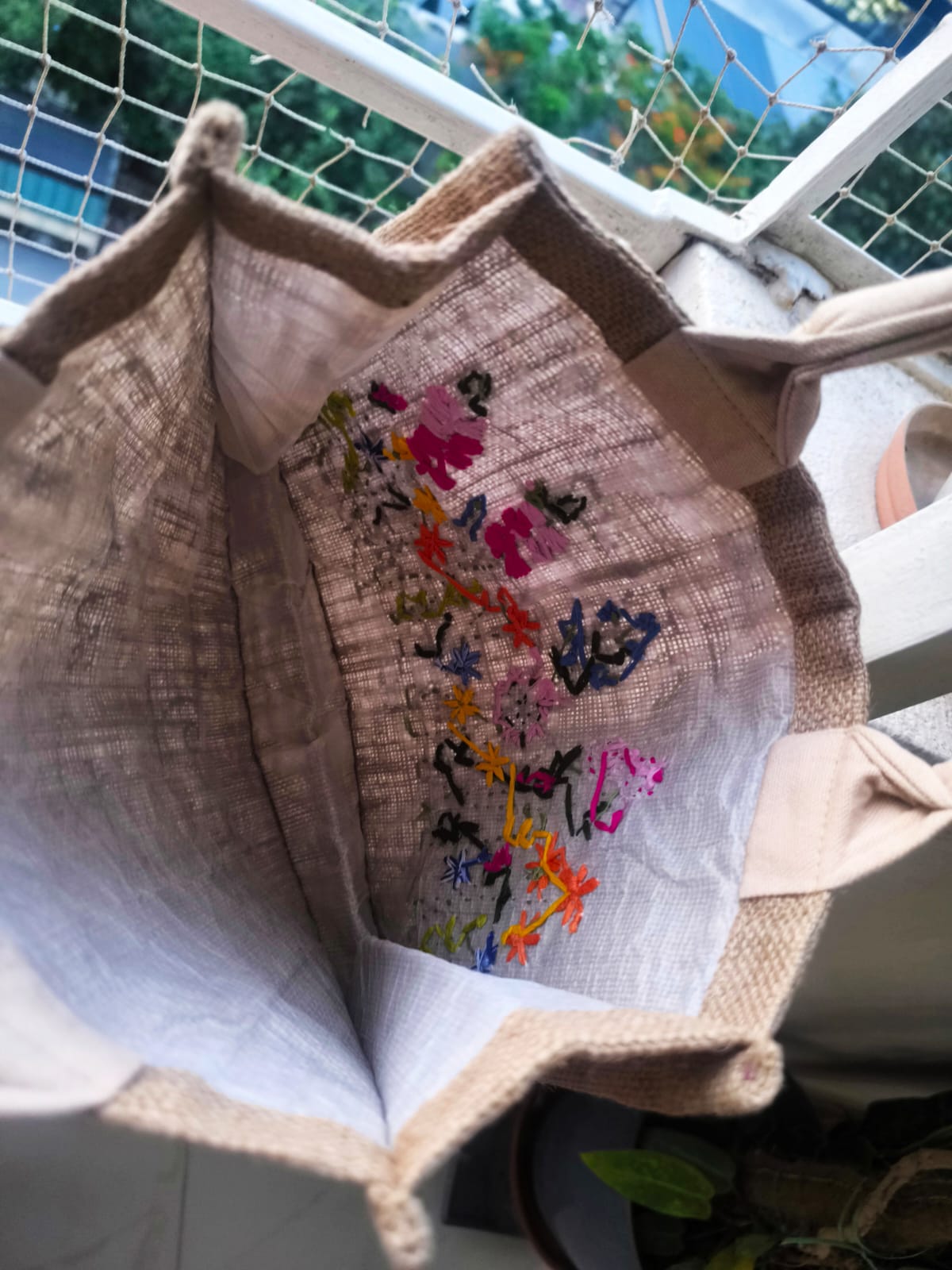 Designer Hand embroidered Jute Small Mode Tote bag Shopping Bag