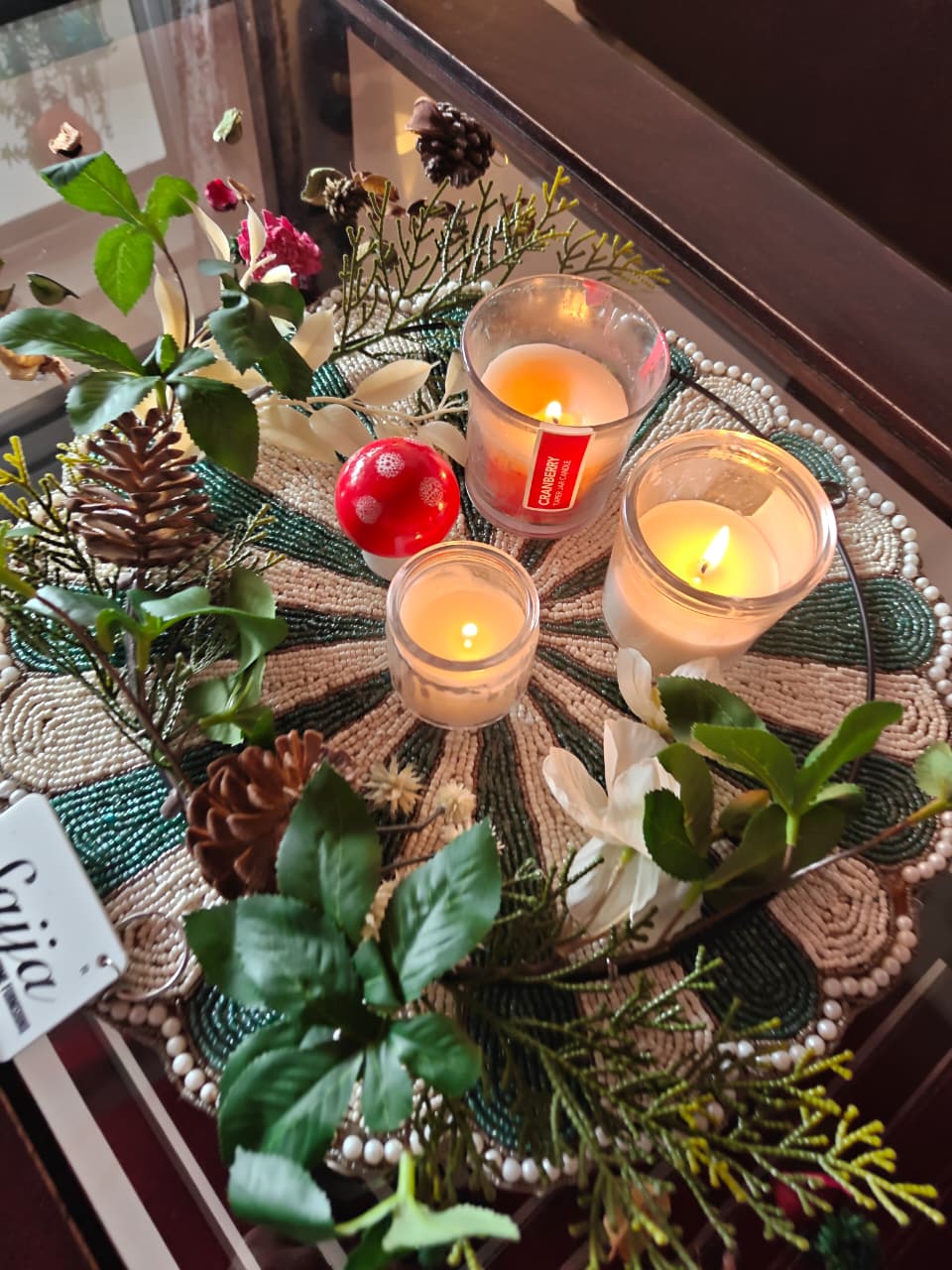 Beautiful Circle Of Life Round Sage Green Beaded Placemat Beads Mat