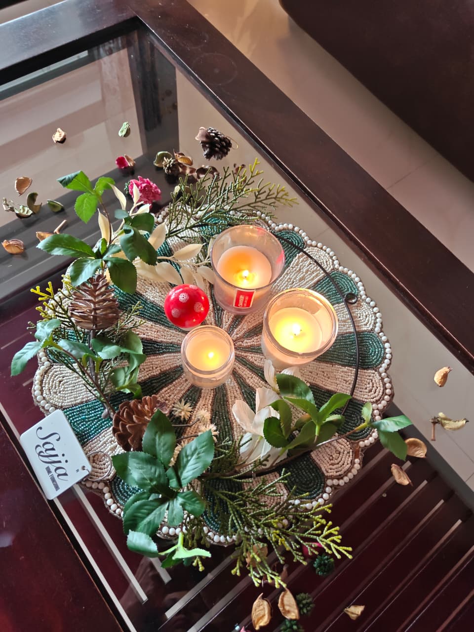 Beautiful Circle Of Life Round Sage Green Beaded Placemat Beads Mat