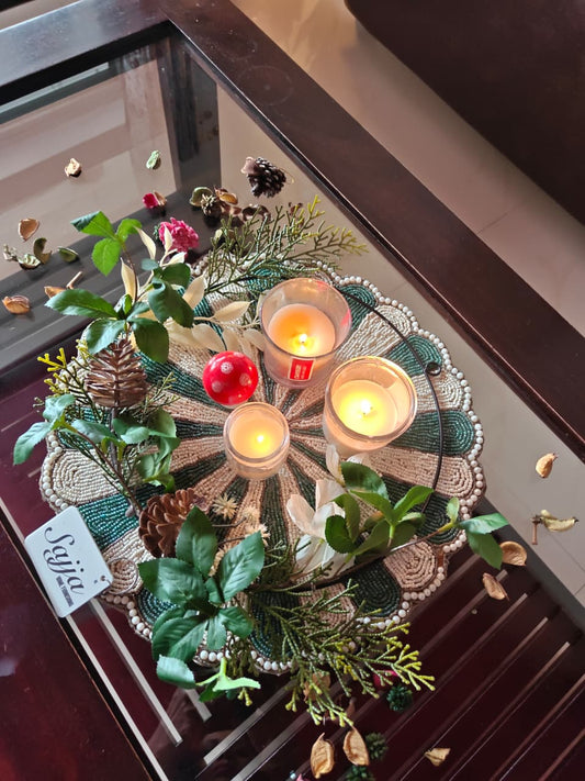 Beautiful Circle Of Life Round Sage Green Beaded Placemat Beads Mat