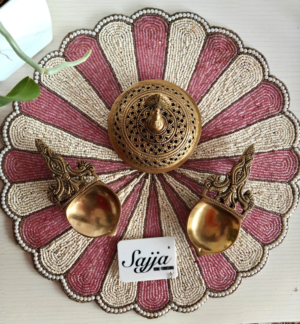 Beautiful Circle Of Life Round Blush Pink Beaded Placemat Beads Mat