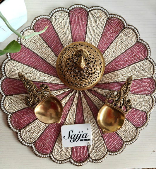 Beautiful Circle Of Life Round Blush Pink Beaded Placemat Beads Mat