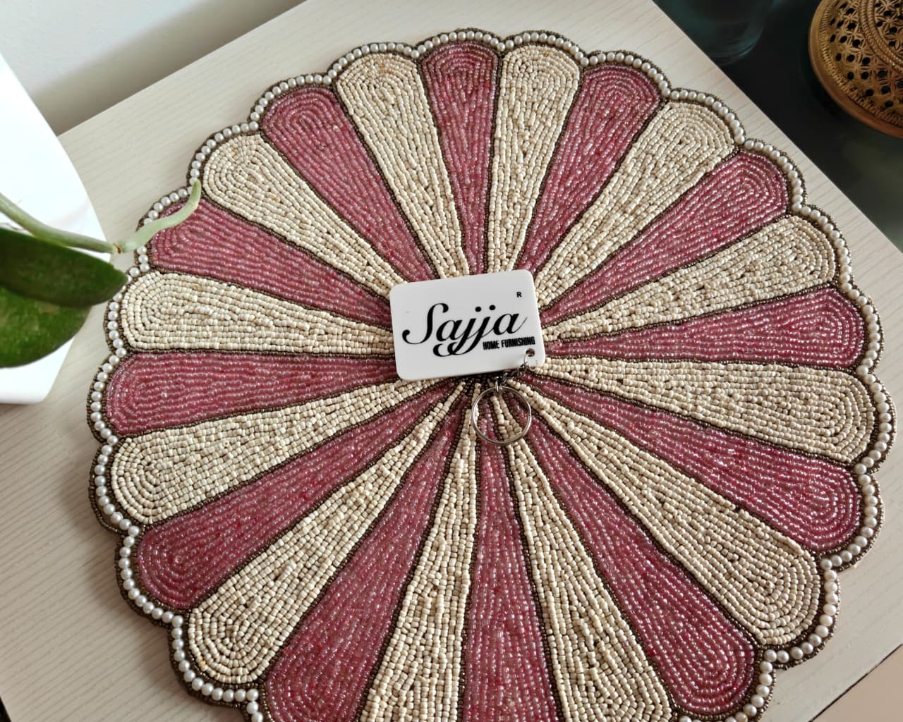 Beautiful Circle Of Life Round Blush Pink Beaded Placemat Beads Mat