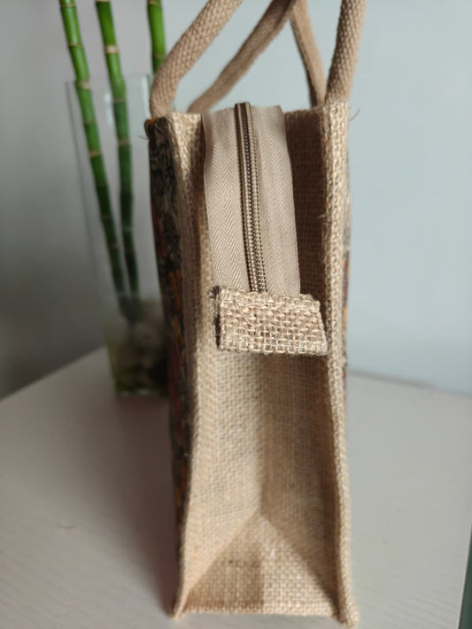 Colorful Tribal Kalamkari Printed Silk Jute Bag – Eco-Friendly Gift Bag Tote Shopping Bag