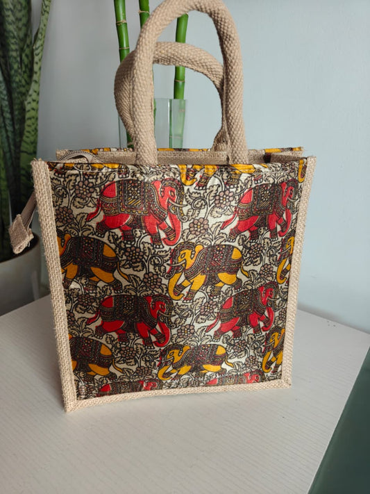 Buy Kalamkari Hatti Abstract Silk Jute Gifting Bag | Handcrafted Lunch Bags