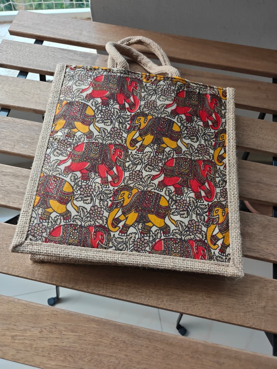 Buy Kalamkari Hatti Abstract Silk Jute Gifting Bag | Handcrafted Lunch Bags