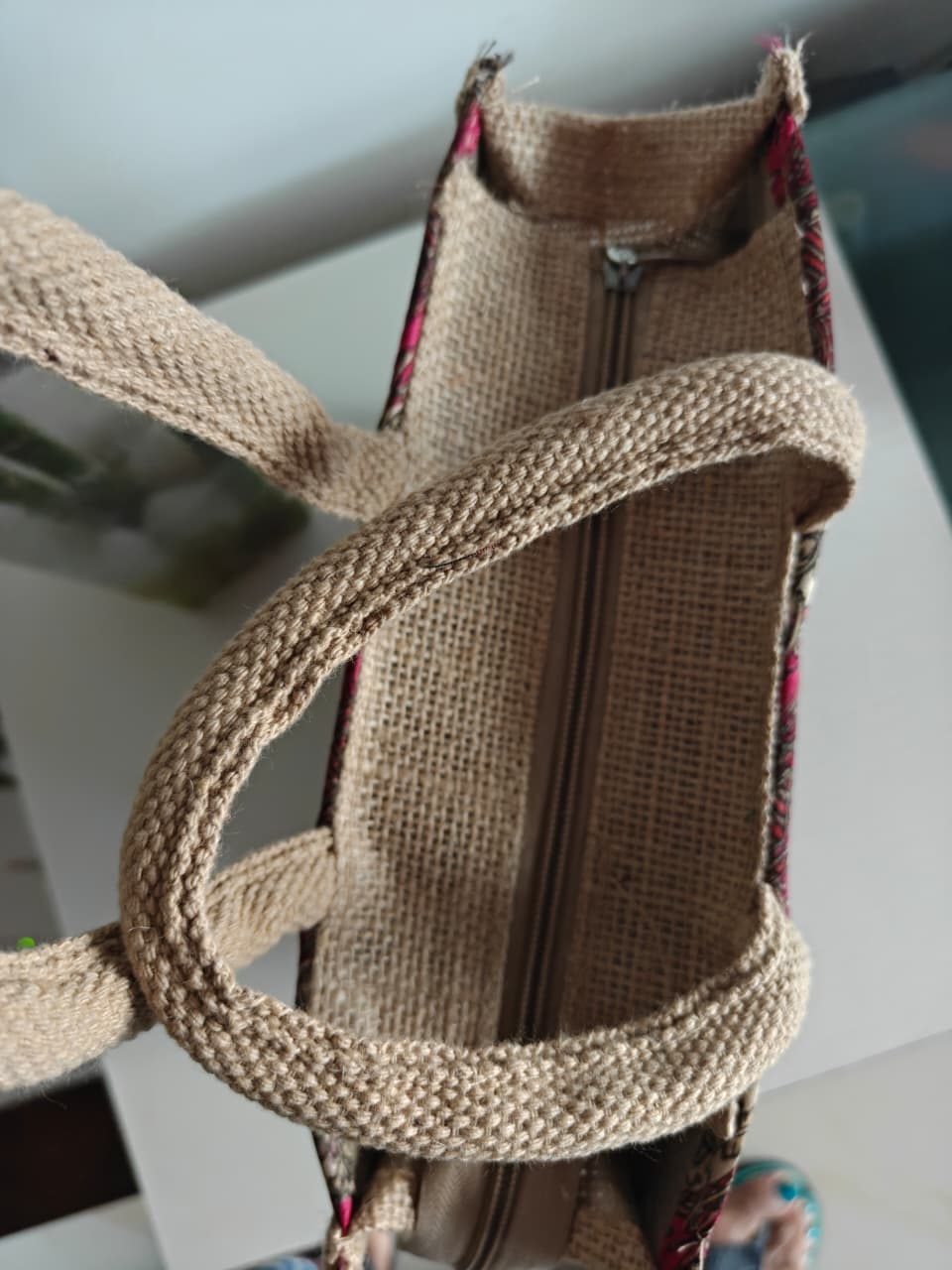 Buy Kalamkari Hatti Pink Wine Abstract Silk Jute Gifting Bag | Handcrafted Lunch Bags