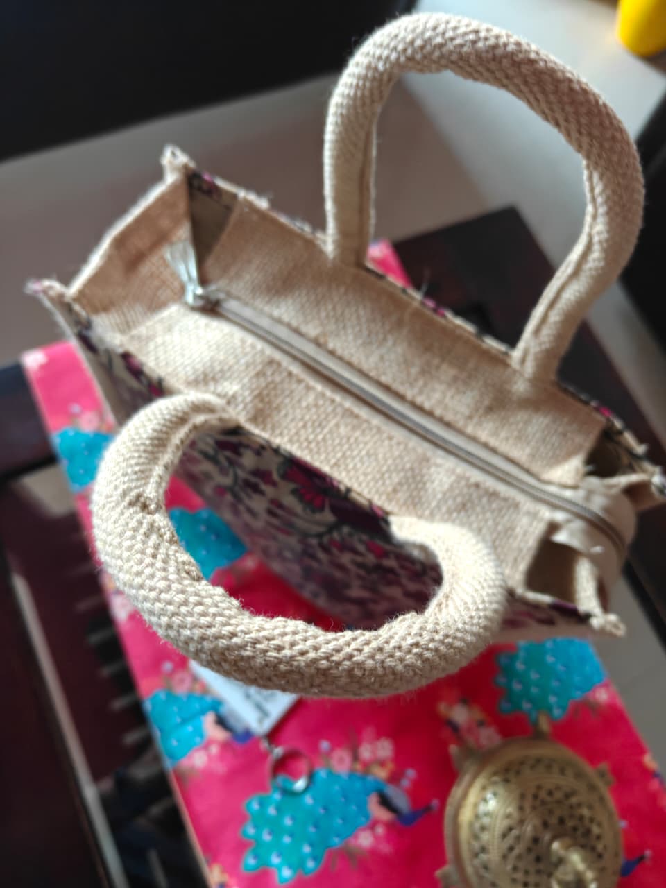 Colorful Birds Butterfly Printed Jute Bag – Eco-Friendly Gift Bag Lunch Bag