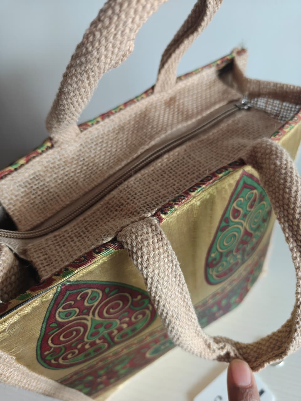 Vintage Motif  Silk Jute Gifting Bags | Eco friendly Handcrafted Lunch Bag