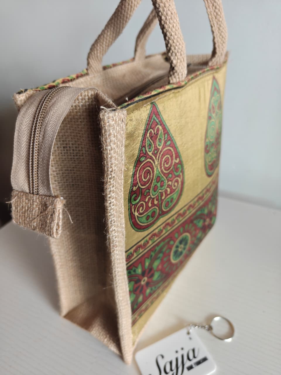Vintage Motif  Silk Jute Gifting Bags | Eco friendly Handcrafted Lunch Bag