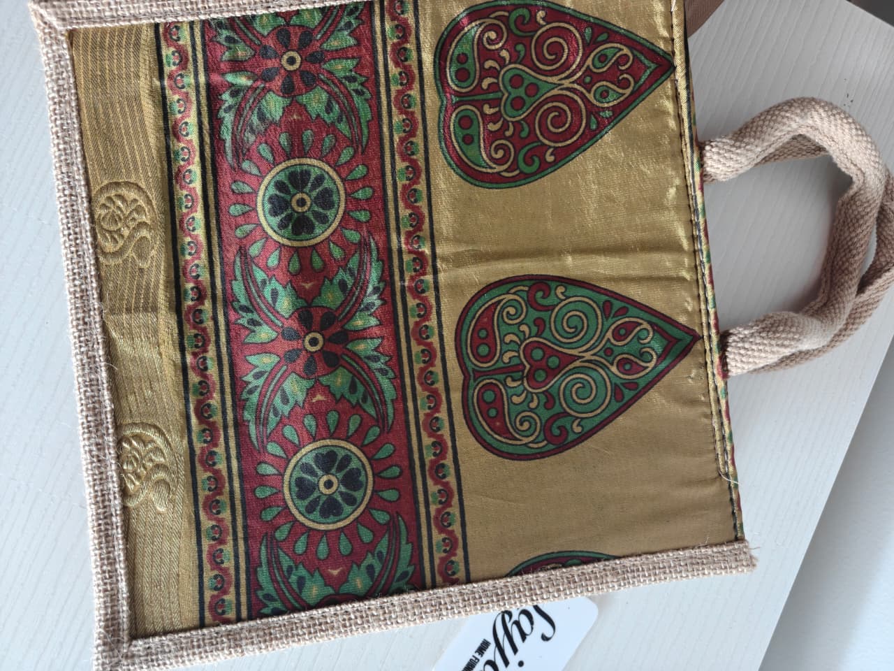 Vintage Motif  Silk Jute Gifting Bags | Eco friendly Handcrafted Lunch Bag