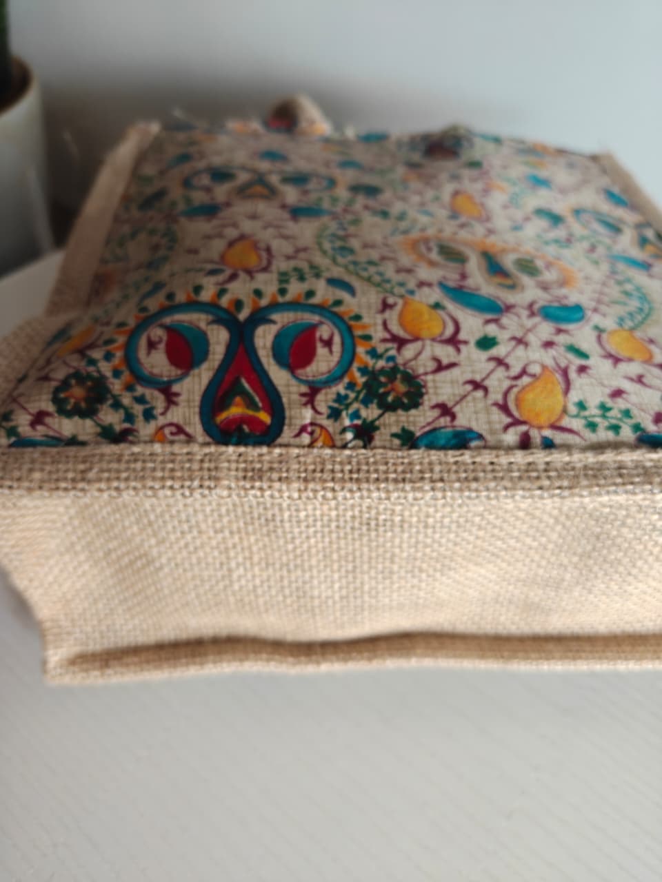 Buy Kalamkari Abstract Silk Jute Gifting Bag | Eco friendly Lunch Bags | Buy Party favors | Gift Bag