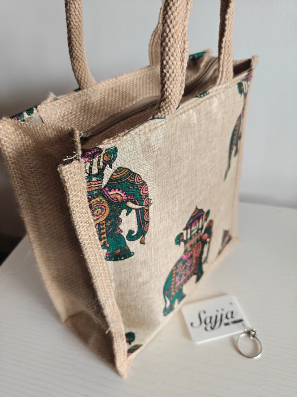 Buy Royal Elephant Abstract Silk Jute Gifting Bag Eco friendly Lunch Bags