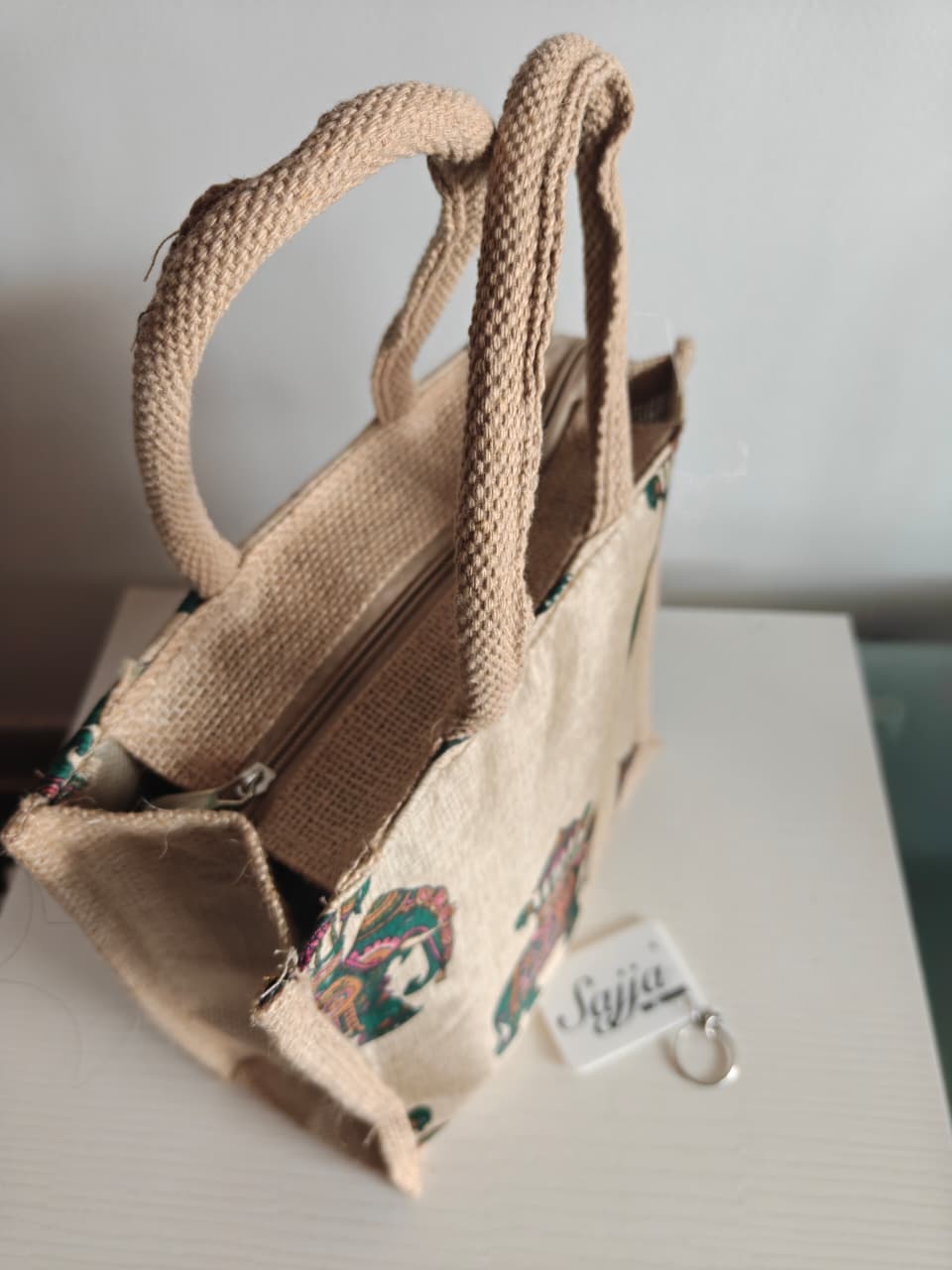 Buy Royal Elephant Abstract Silk Jute Gifting Bag | Handcrafted Lunch Bags