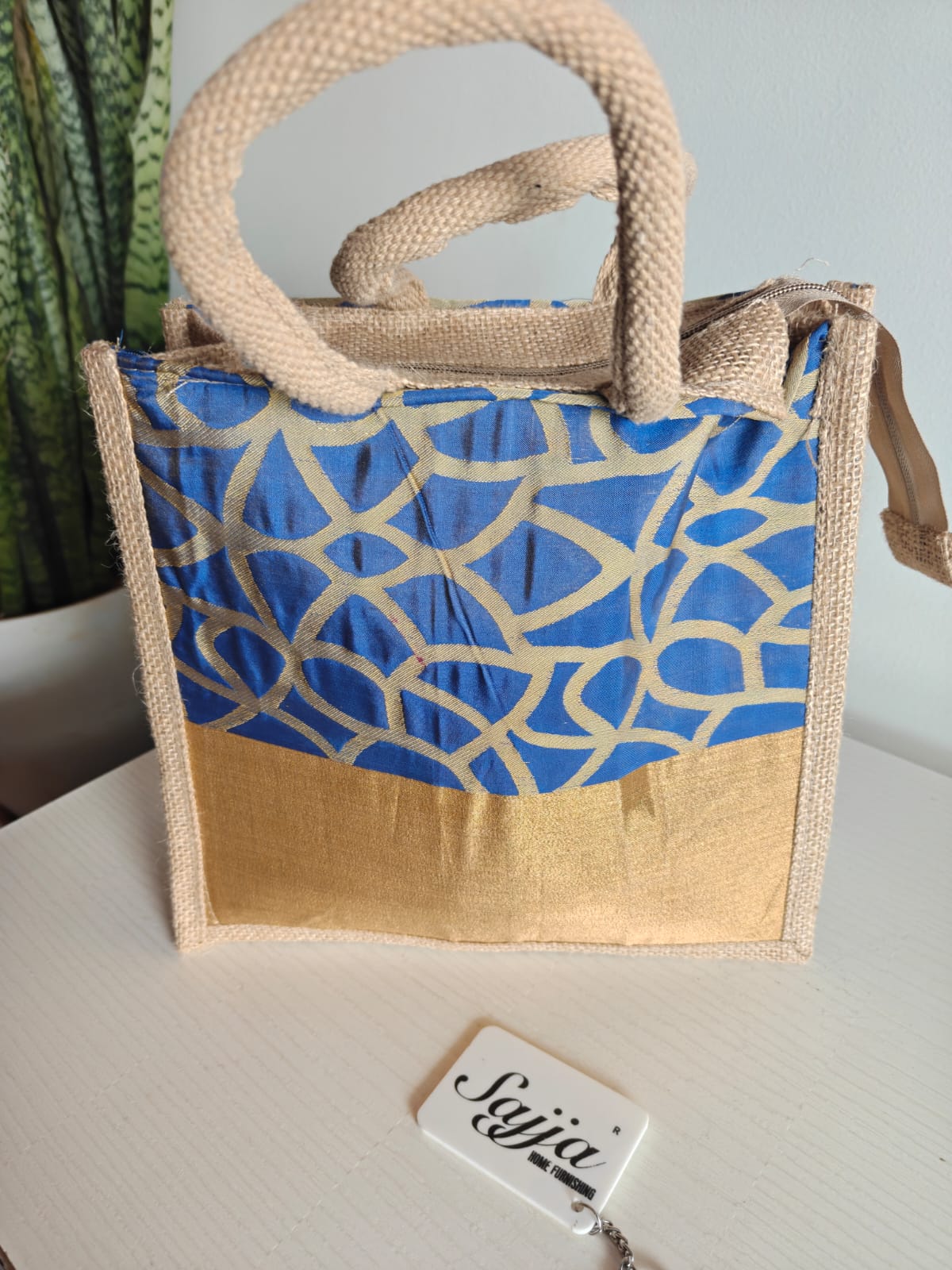 Stylish Brocade Golden Silk Jute Gifting Bags | Eco friendly Handcrafted Lunch Bag