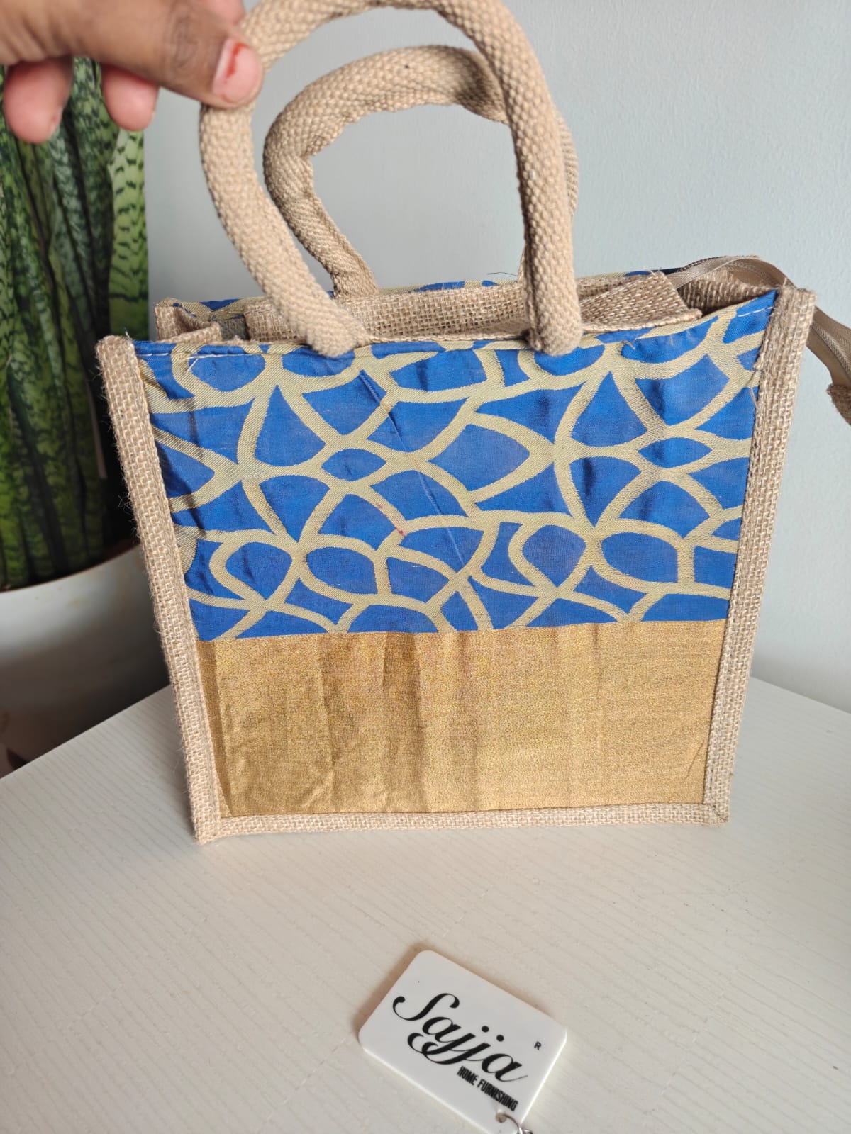 Stylish Brocade Golden Silk Jute Gifting Bags | Eco friendly Handcrafted Lunch Bag