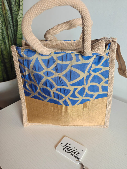 Stylish Brocade Golden Silk Jute Gifting Bags | Eco friendly Handcrafted Lunch Bag