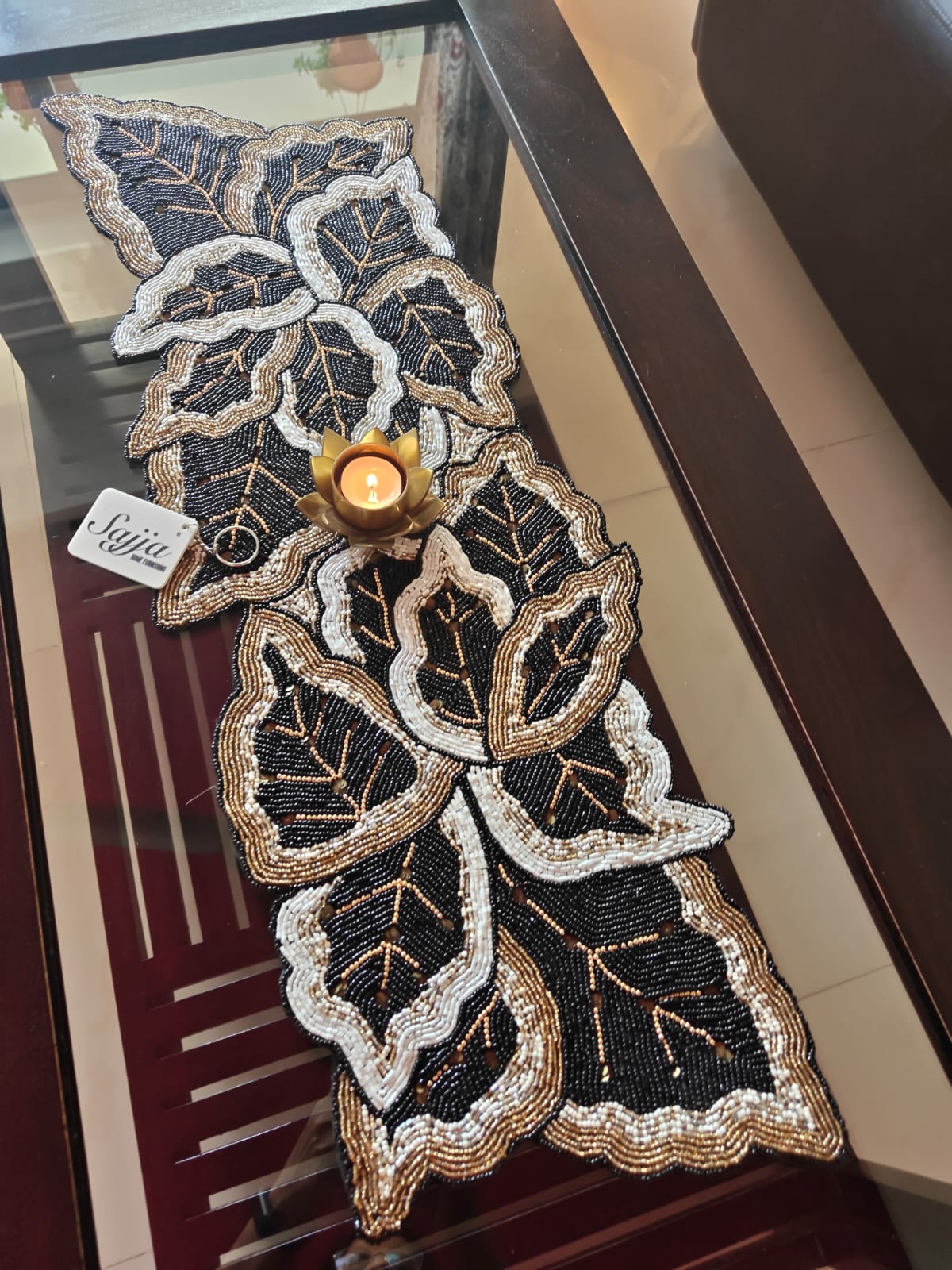 "Beyond this world there are myriad worlds" Designer Handcrafted Beads Table Runner