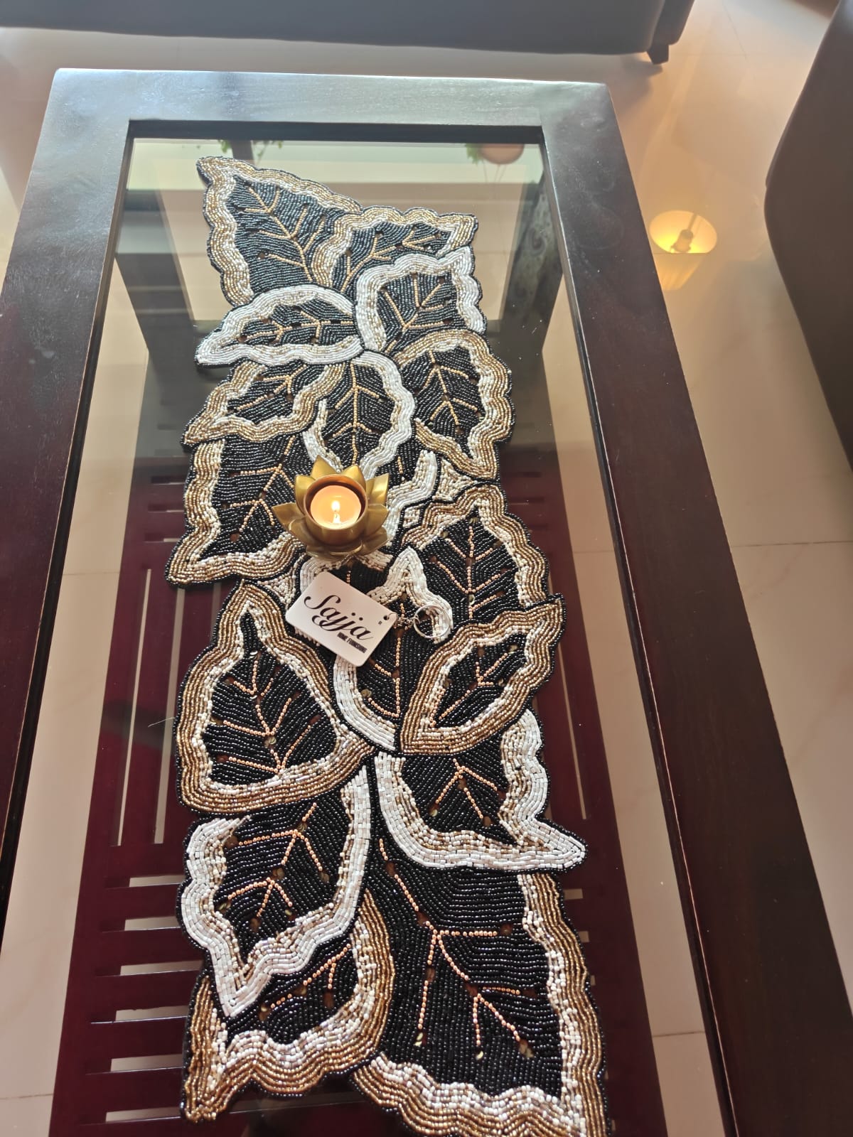 "Beyond this world there are myriad worlds" Designer Handcrafted Beads Table Runner