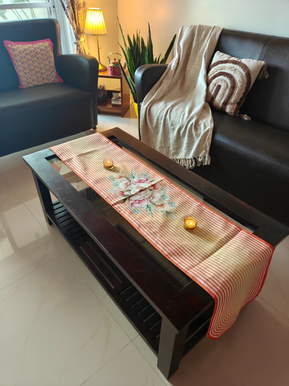 Contempory Floral Silk Dupion Table runner Silk Dining Table Runner 6 seater Side Table Runners Gift L-72 in, W-12in)