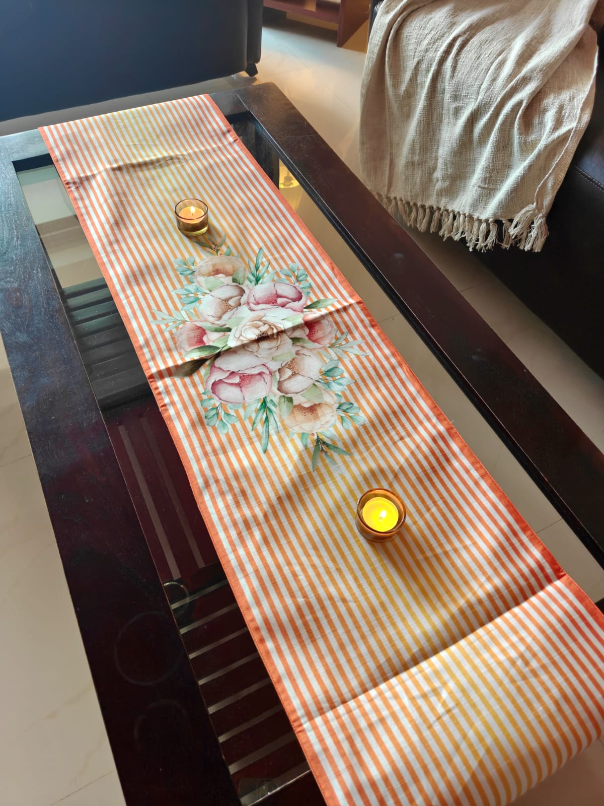 Contempory Floral Silk Dupion Table runner Silk Dining Table Runner 6 seater Side Table Runners Gift L-72 in, W-12in)