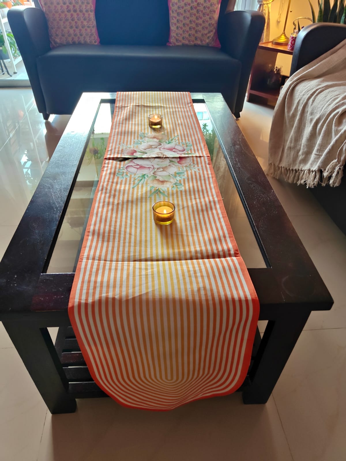 Contempory Floral Silk Dupion Table runner Silk Dining Table Runner 6 seater Side Table Runners Gift L-72 in, W-12in)