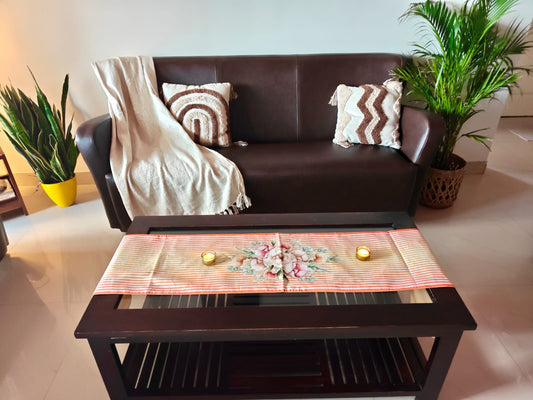 Contempory Floral Silk Dupion Table runner Silk Dining Table Runner 6 seater Side Table Runners Gift L-72 in, W-12in)