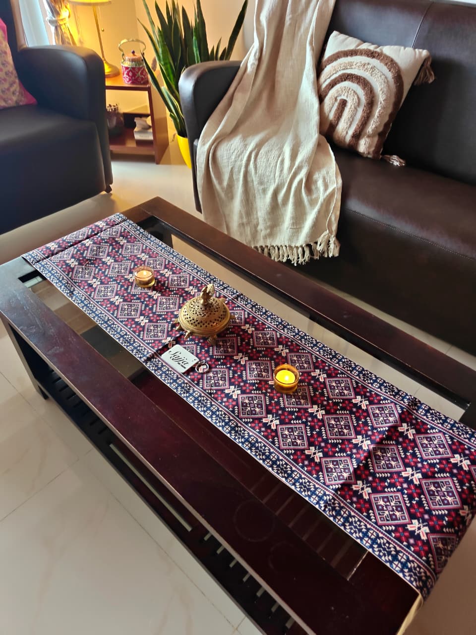 Tribal Kilim Art Silk Dupion Table runner Silk Dining Table Runner 6 seater Side Table Runners Gift L-72 in, W-12in)