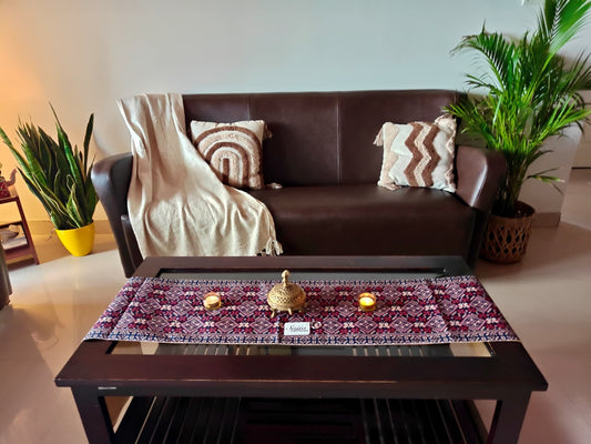 Tribal Kilim Art Silk Dupion Table runner Silk Dining Table Runner 6 seater Side Table Runners Gift L-72 in, W-12in)