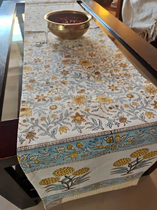 Floral Canvas Cotton Hand Block Printed Table Runner