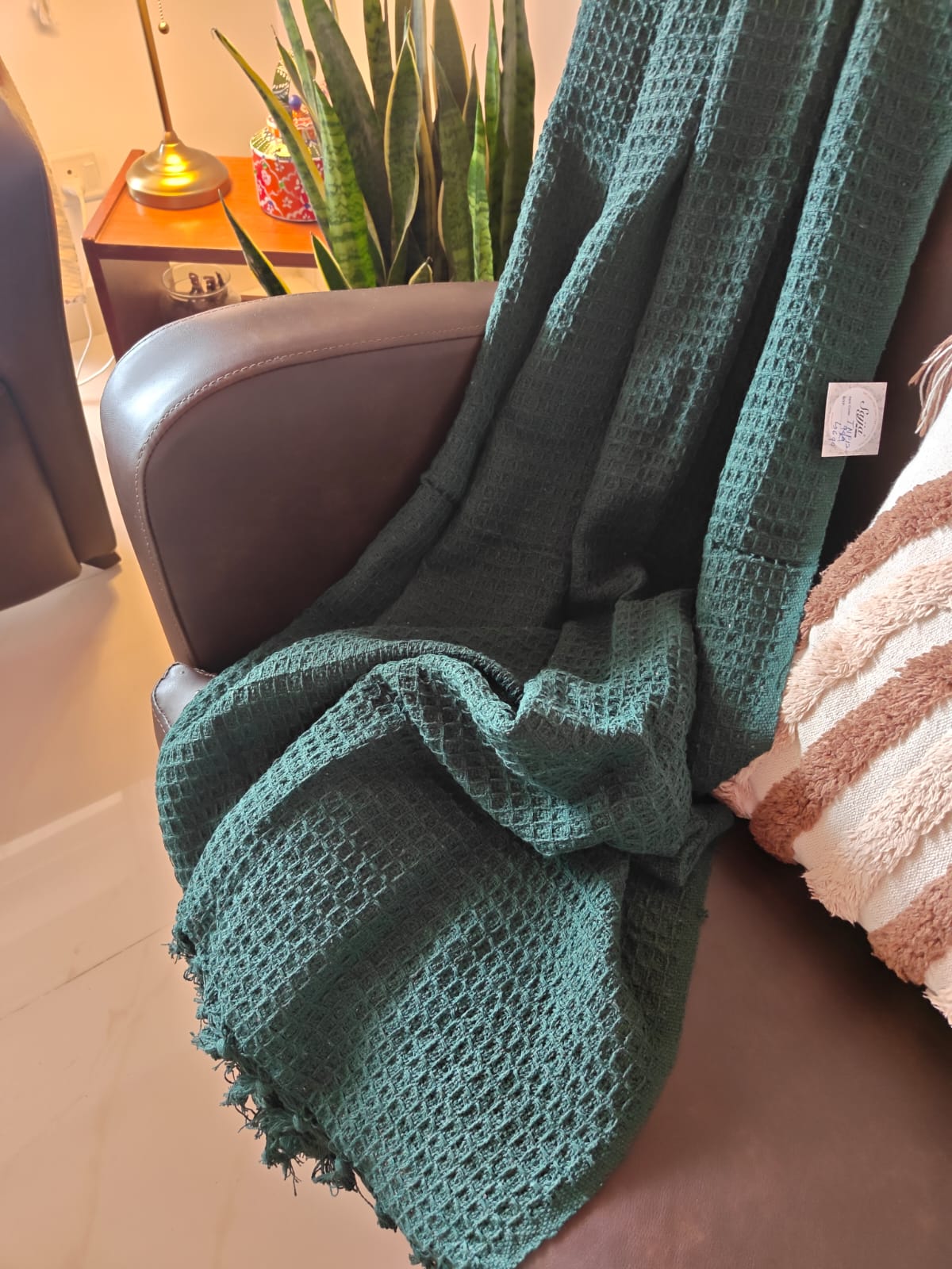 Forest Green Waffle Weave Pure Cotton Throw (Onesize)