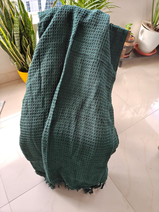 Forest Green Waffle Weave Pure Cotton Throw (Onesize)