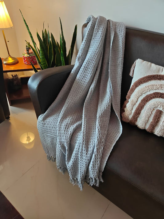 Grey Ash Waffle Weave Pure Cotton Throw (Onesize)