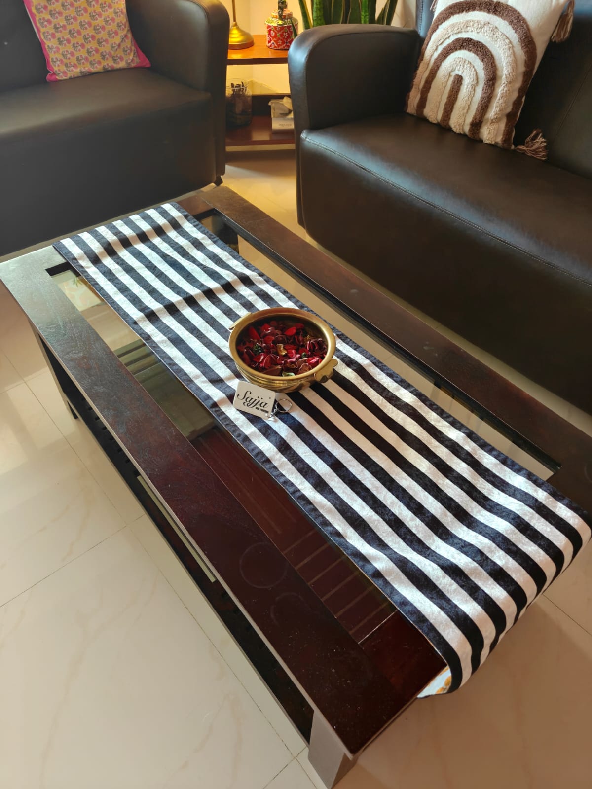 Revresible Floral Chintz  N Striped Velvet Glam Table Runner 12 x 72 inches