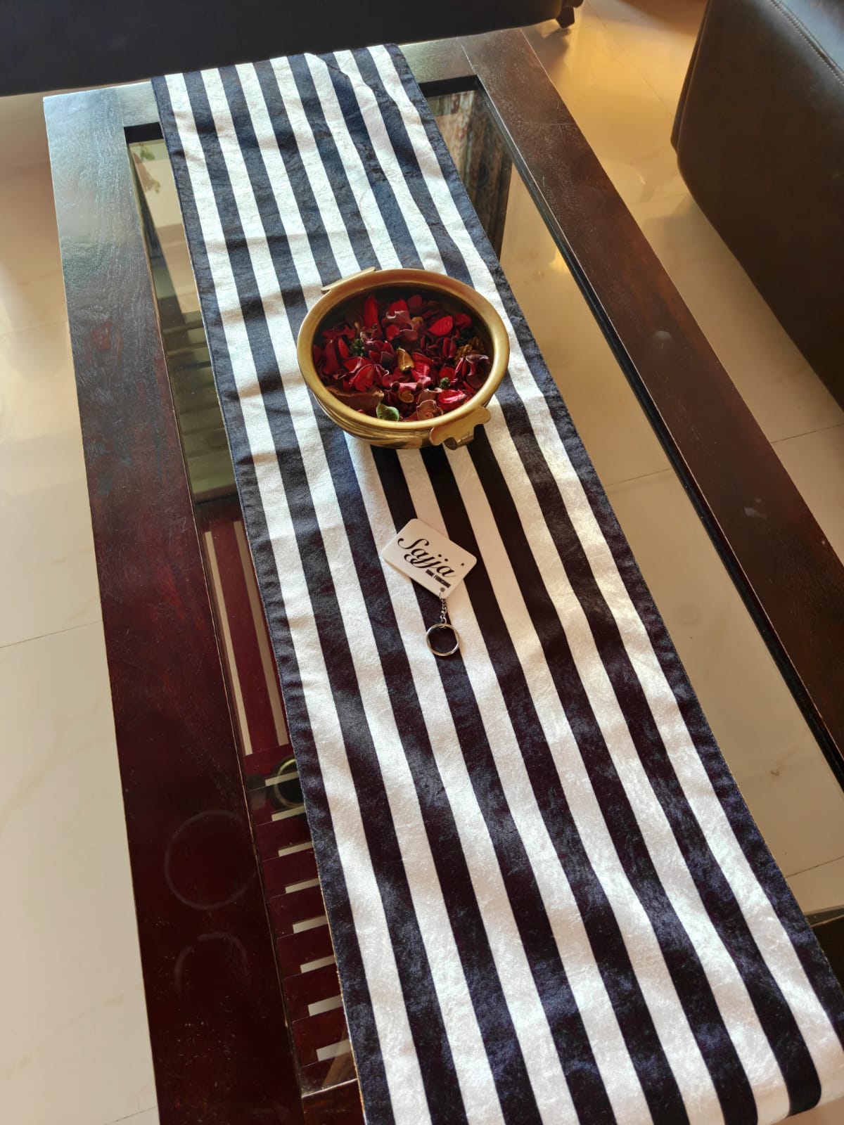 Revresible Floral Chintz  N Striped Velvet Glam Table Runner 12 x 72 inches