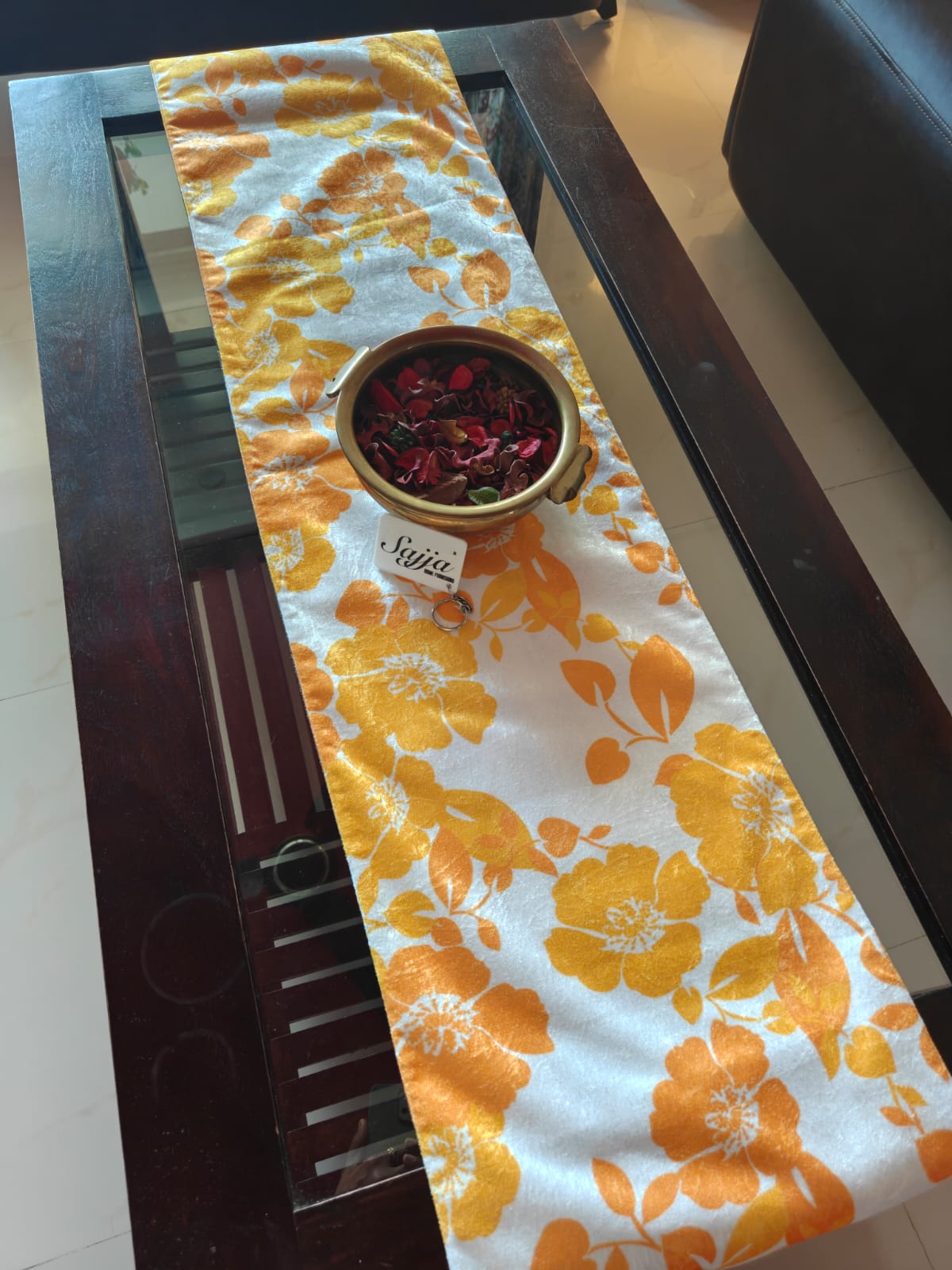 Revresible Floral Chintz  N Striped Velvet Glam Table Runner 12 x 72 inches