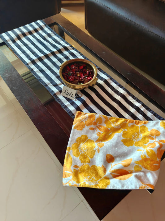 Revresible Floral Chintz  N Striped Velvet Glam Table Runner 12 x 72 inches