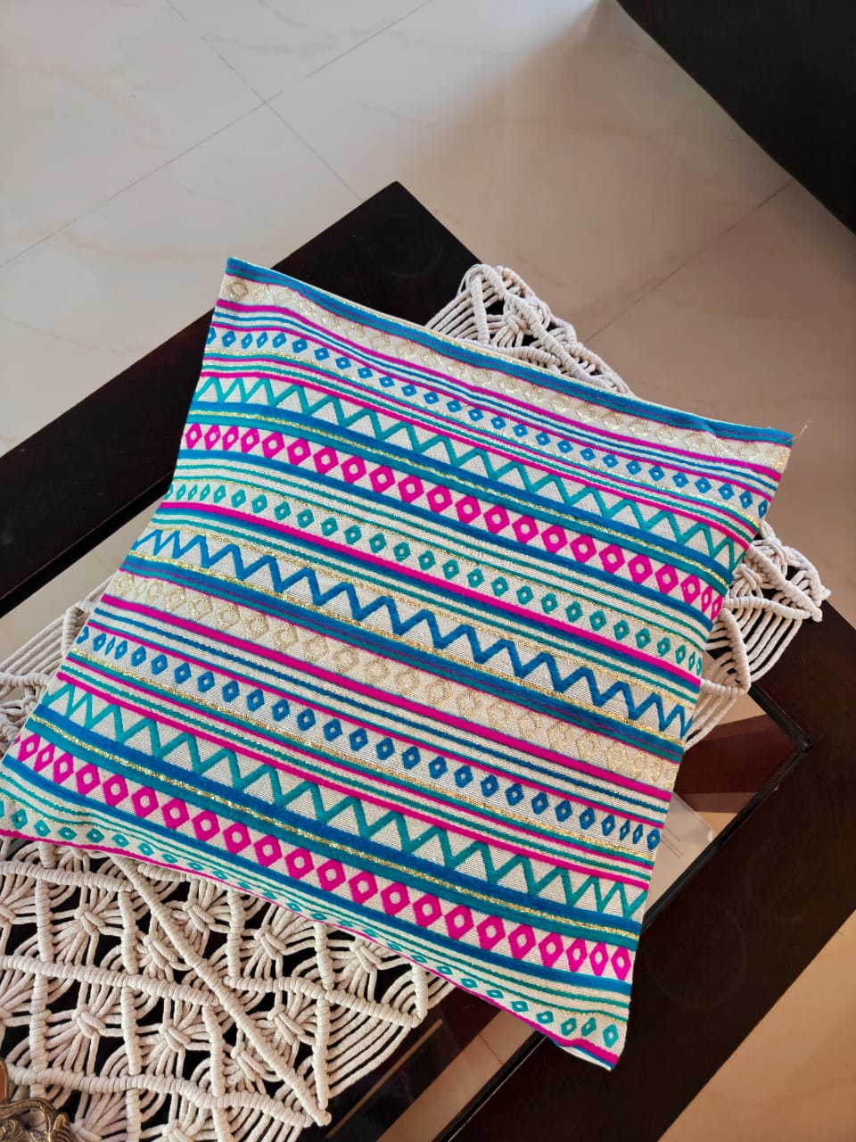 Multicolouur Boho Chic Bright Hand Woven Jacquard Premium Cushion Cover