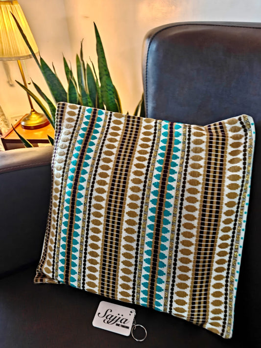 Boho Chic Hand Woven Jacquard  weaved Multicolour Square Cushion Cover | 16 x 16 inches