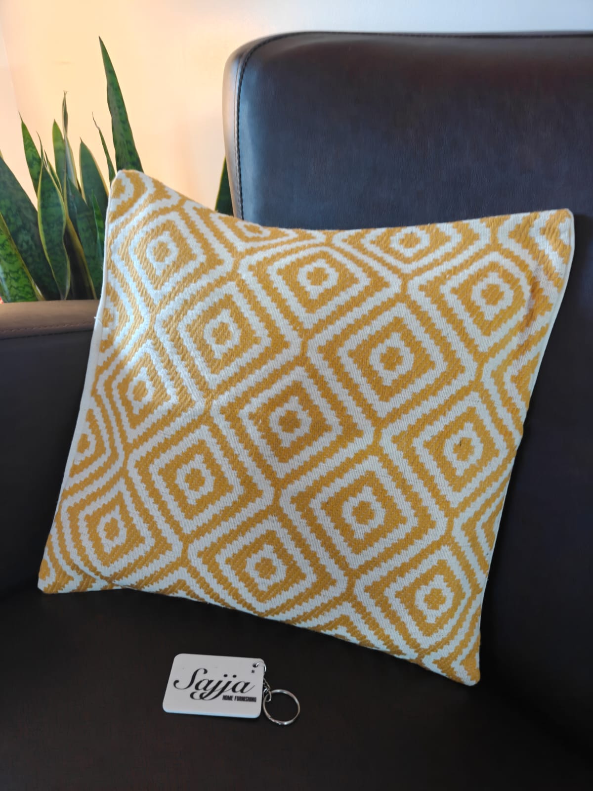 Boho Chic Mustard Yellow Jacquard Fabric Hand Woven Cotton Cushion Cover 16 x 16 inches