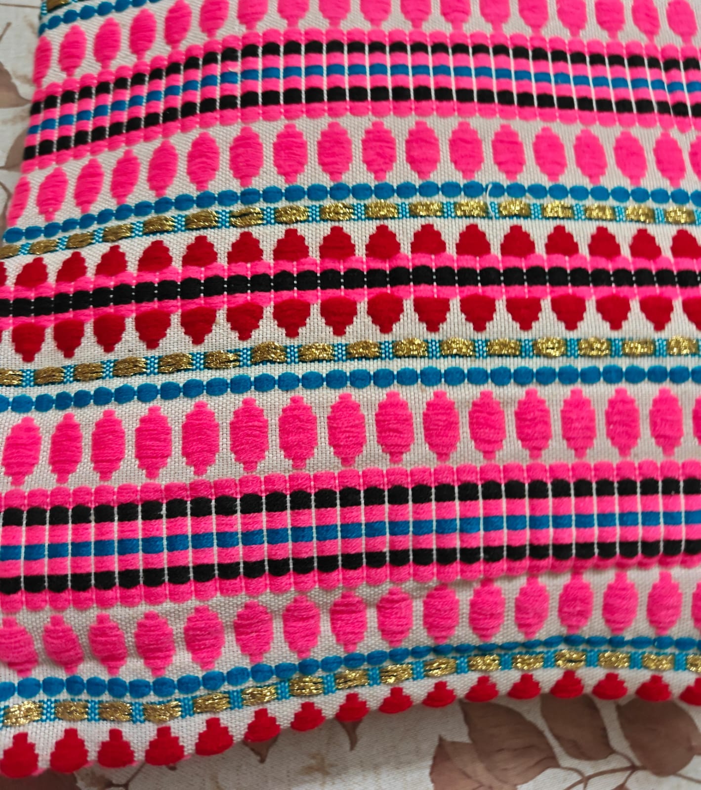 Hand Woven Pink Multicoloured  Small Cushion Cover 12 x 12 inches 1 piece