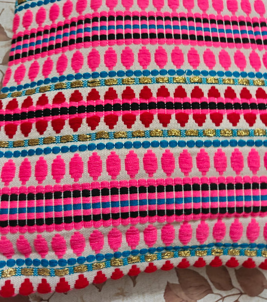 Hand Woven Pink Multicoloured  Small Cushion Cover 12 x 12 inches 1 piece