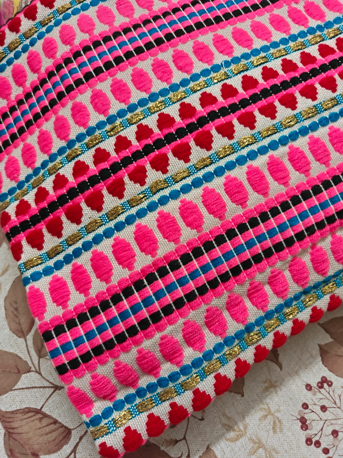 Hand Woven Pink Multicoloured  Small Cushion Cover 12 x 12 inches 1 piece
