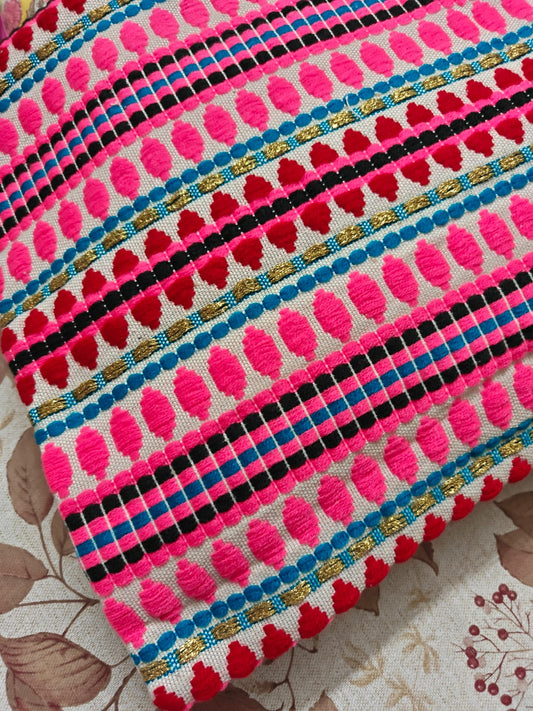 Hand Woven Pink Multicoloured  Small Cushion Cover 12 x 12 inches 1 piece