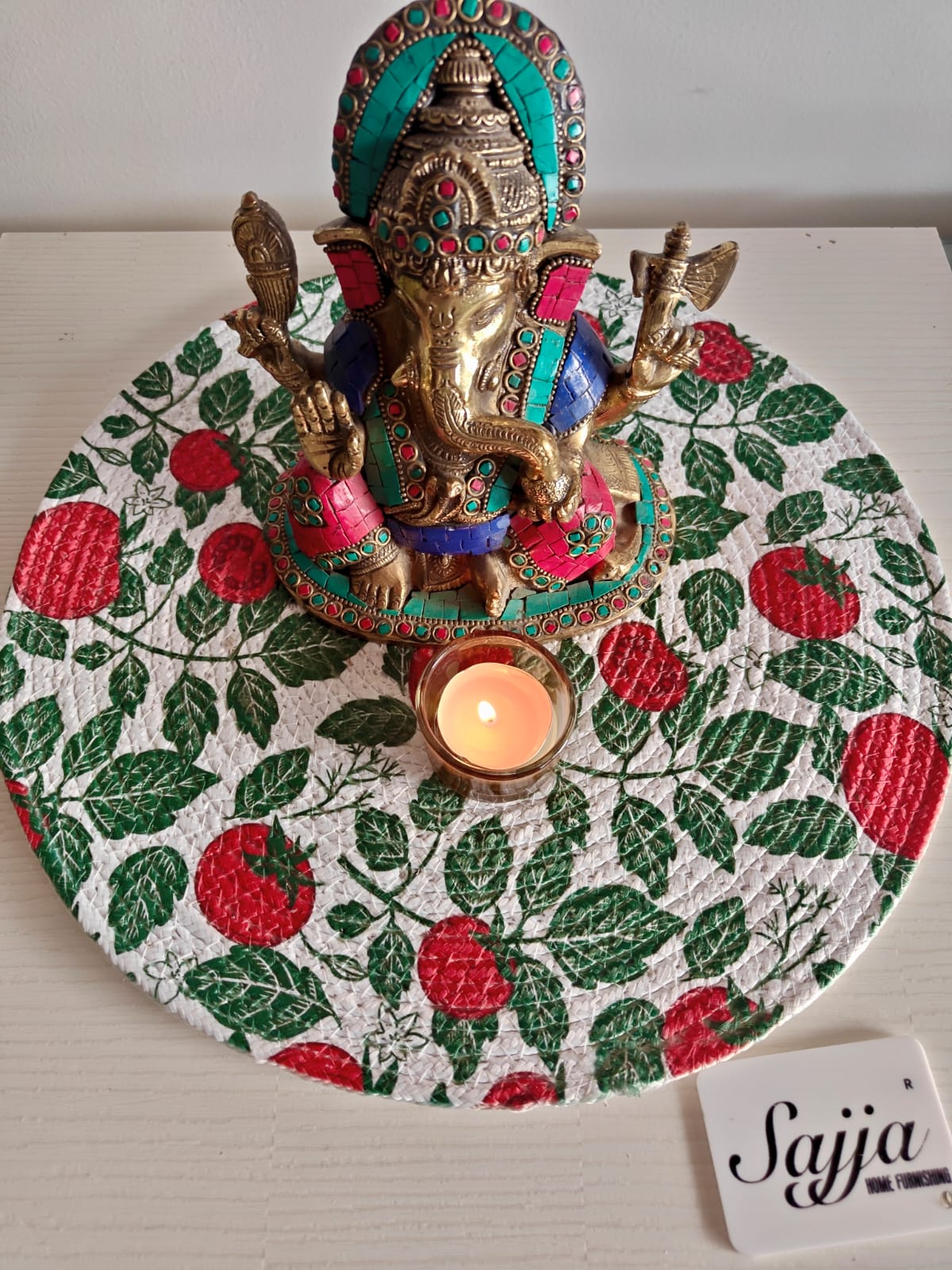 Decorative Floral Braided Printed Cotton Table Mat 1 piece