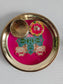 Buy Brass Pink Yellow Pichwai Kumkum Box with Plate ( 6 inches plate)