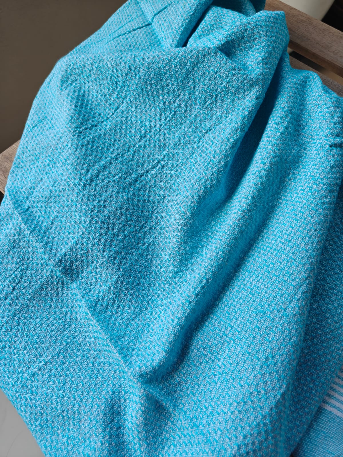 Absorbent Weaved Tasseled Turkish Organic Cotton Bath Towel Blue