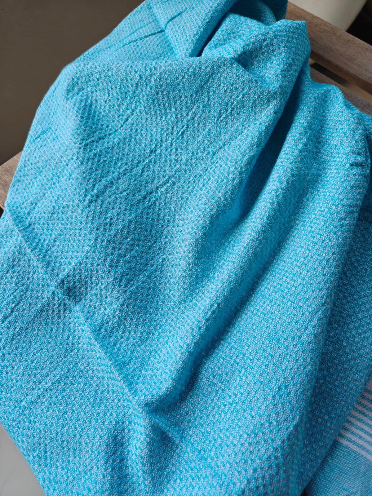 Absorbent Weaved Tasseled Turkish Organic Cotton Bath Towel Blue