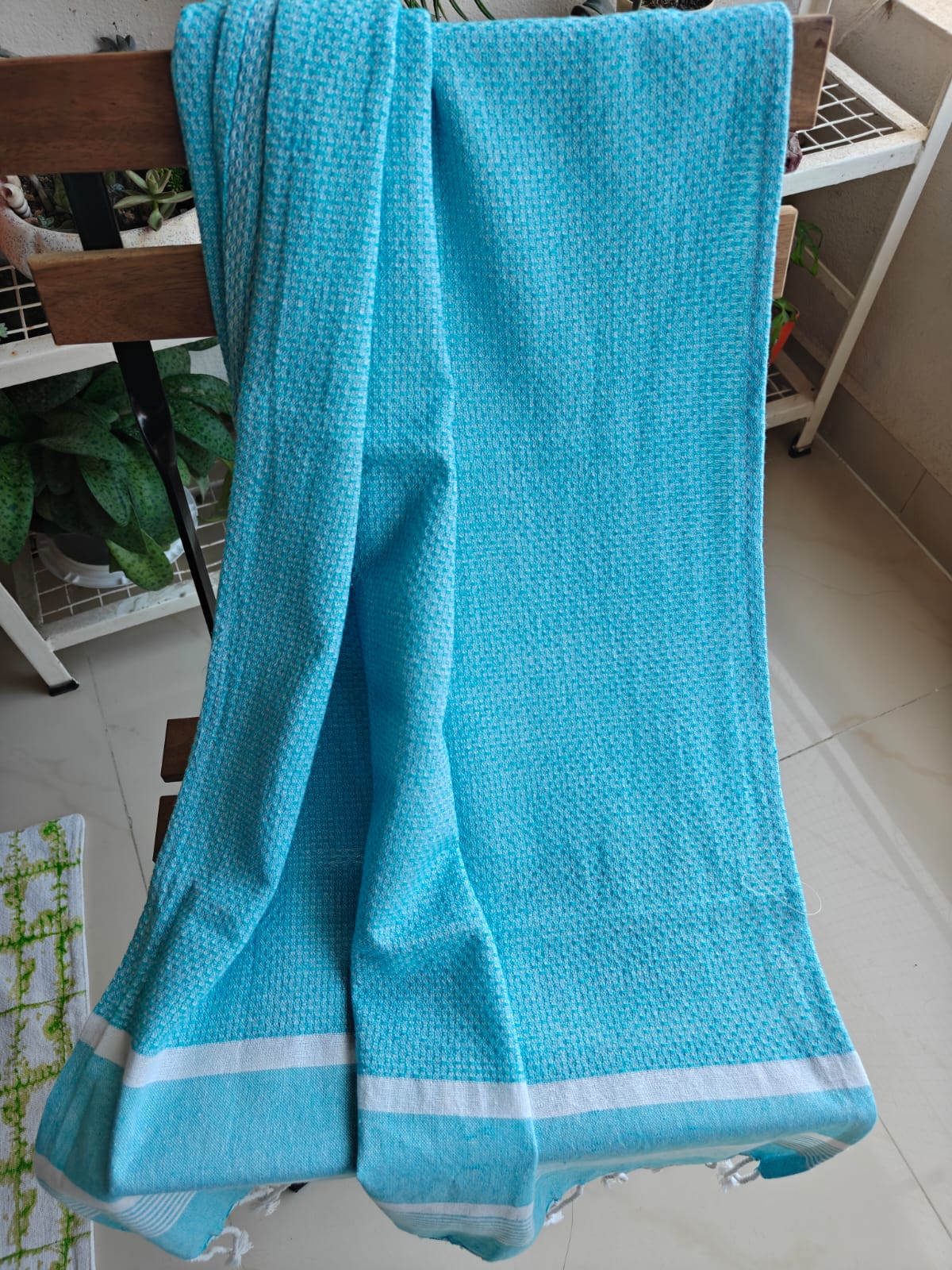 Absorbent Weaved Tasseled Turkish Organic Cotton Bath Towel Blue