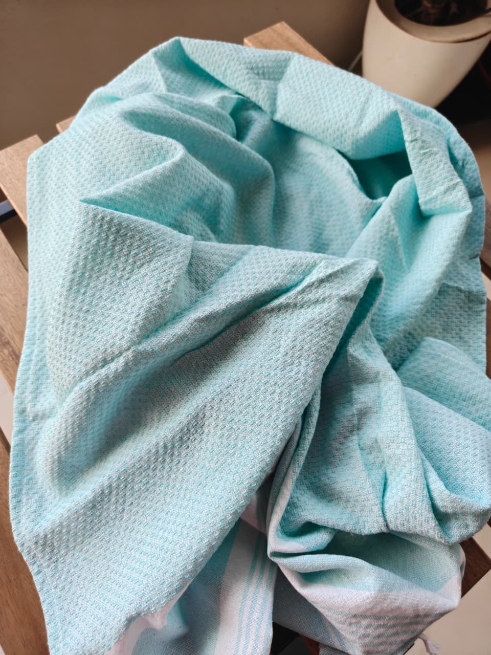 Absorbent Turkish Weaved Organic Cotton Bath Towel Turquoise Light Blue Large